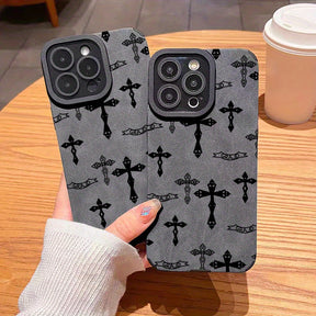 Leather Black Cross Pattern Case For iPhone - Nova Cases